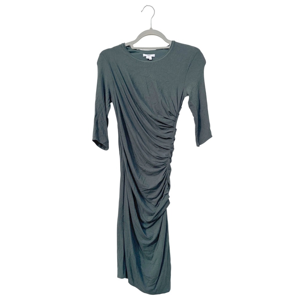 Helmut Lang Green‎ Draped Side Ruched Midi Dress Sz S